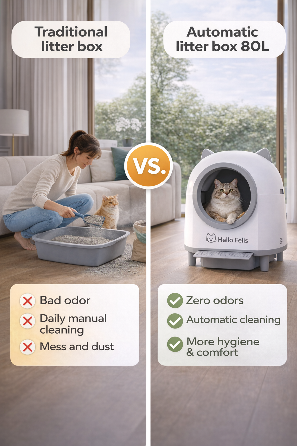 Hello Felis™ Automatic Self-Cleaning Cat Litter XL (80L)